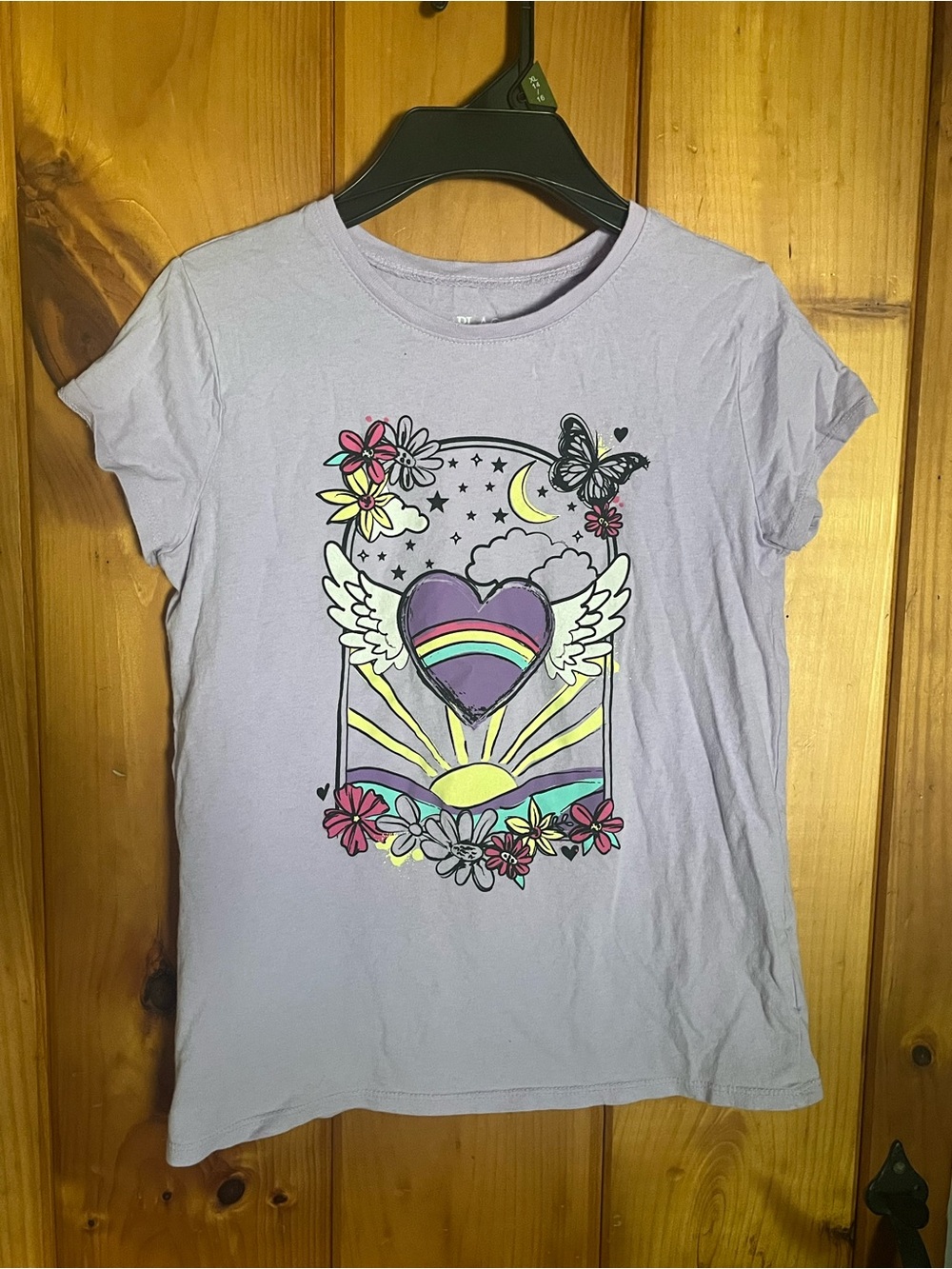 Lilac Graphic Tee with Rainbow Heart